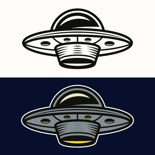 Ufo w dwóch stylach czarny i kolorowy wektor — Wektor stockowy
