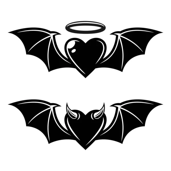 Сердце с крыльями ангельского и демонического стилей вектор — стоковый вектор