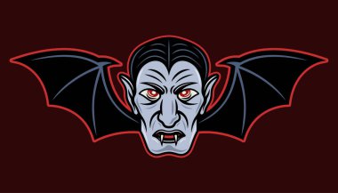 Yarasa kanatları vektör illüstrasyonlu Drakula başı
