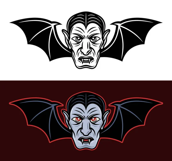 Cabeza de vampiro Drácula con alas de murciélago dos estilos — Vector de stock