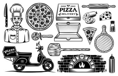 Pizza kümesi vektör grafik nesneler veya elementler