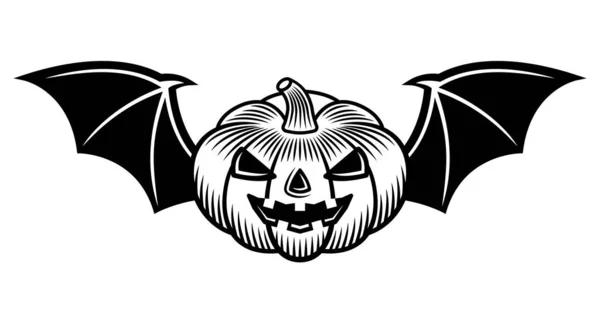 Хэллоуин тыква с крыльями летучих мышей черный вектор — стоковый вектор