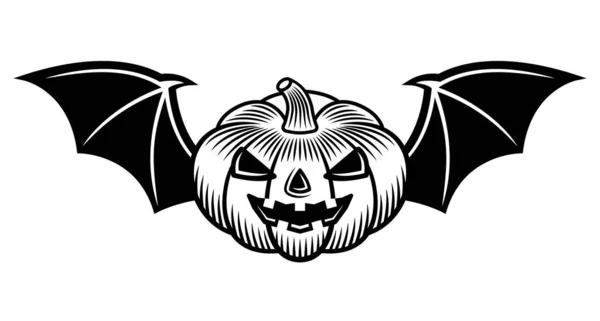 Citrouille d'Halloween avec ailes de chauve-souris vecteur noir — Image vectorielle