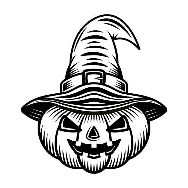 Calabaza de Halloween en bruja sombrero vector objeto negro — Vector de stock