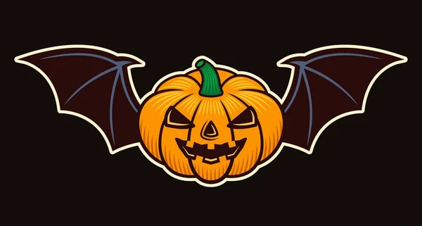 Calabaza de Halloween con alas de murciélago objeto vector — Vector de stock