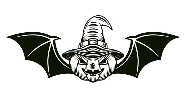 Citrouille d'Halloween en chapeau de sorcière avec des ailes vecteur — Image vectorielle