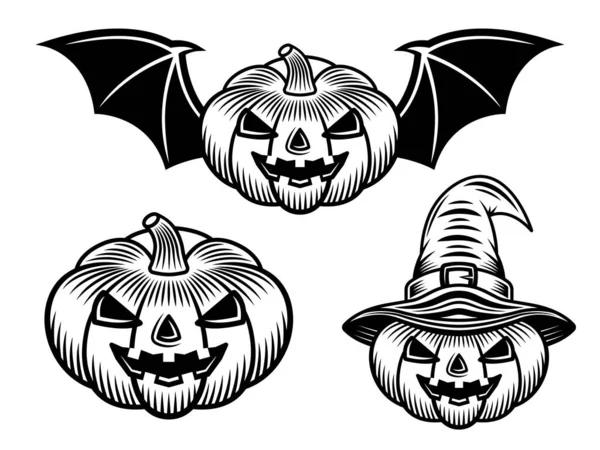 Conjunto de calabazas de Halloween vector vintage objetos — Vector de stock