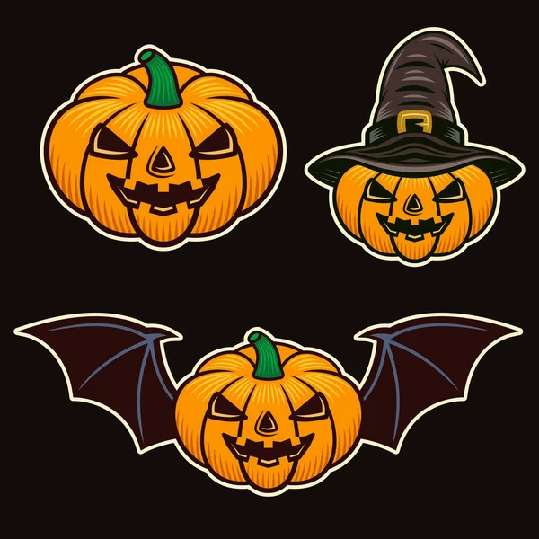Calabazas de Halloween conjunto de objetos de dibujos animados vectoriales — Vector de stock
