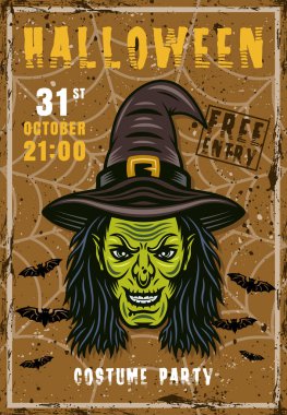 Cadı başlı Cadılar Bayramı davetiyesi posteri