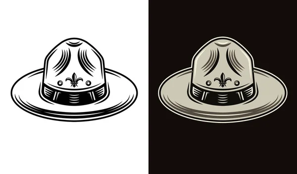 Gorro Scout dos estilos negro sobre blanco y colorido — Archivo Imágenes Vectoriales