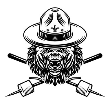 İzci şapkalı ayı ve çubuk vektörlü lokum.