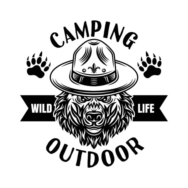 Emblème ou logo vectoriel camping avec ours scout — Image vectorielle