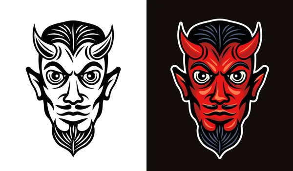 Devil head in two styles black and colorful vector — Stock Vector