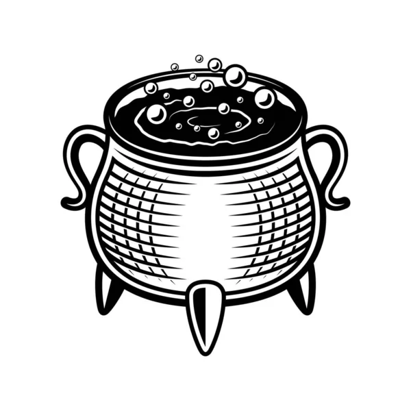 Vektorová ilustrace Witch pot v monochromatickém stylu — Stockový vektor