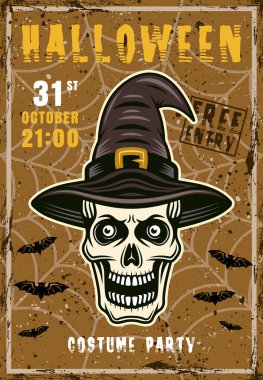 Cadılar Bayramı vektör posteri şapkalı cadı kafatası