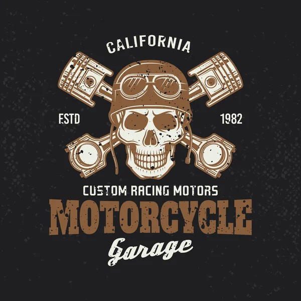 Moto garage motard emblème vintage avec crâne — Image vectorielle