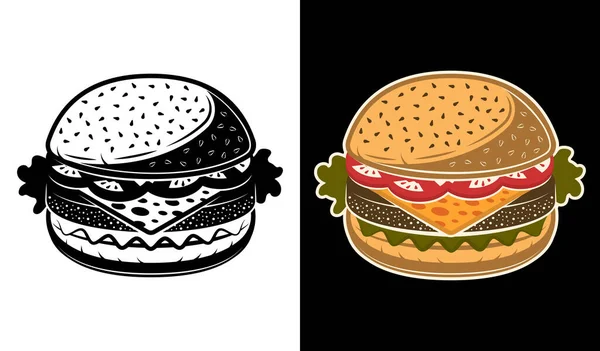 Бургер вектор у двох стилях чорний і кольоровий — стоковий вектор