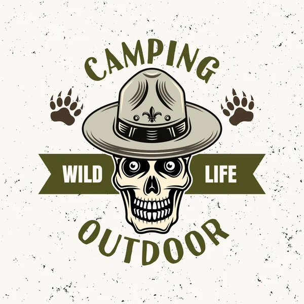 Crâne en chapeau scout emblème vecteur pour le camping — Image vectorielle