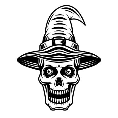 Şapka vektörü siyah grafik nesnesinde cadının kafatası