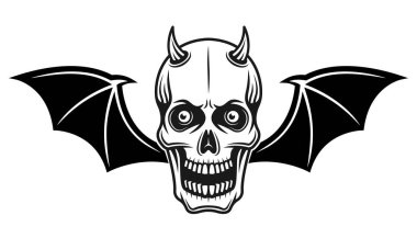 Yarasa kanatlı boynuzlu kafatası vektör çizimi