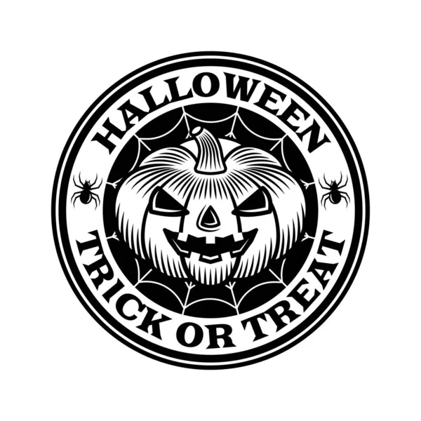 Halloween vintage emblema redondo com vetor de abóbora — Vetor de Stock