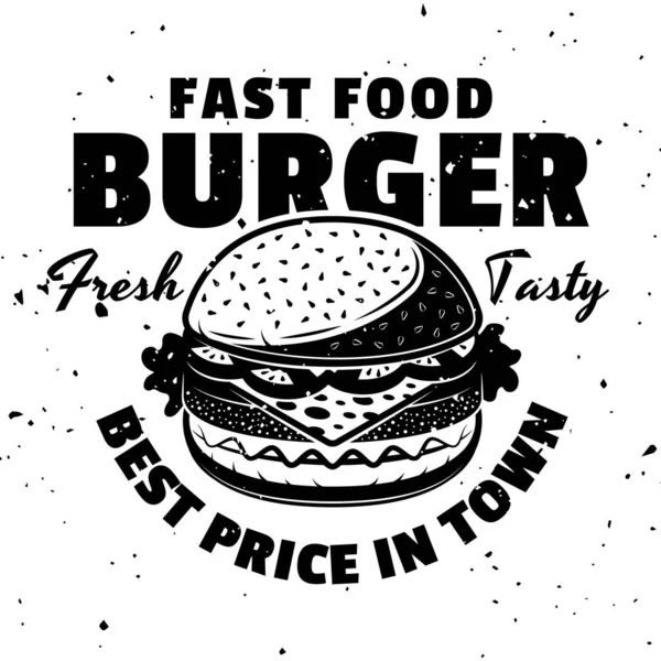 Burger fast food menu vettore emblema monocromatico — Vettoriale Stock