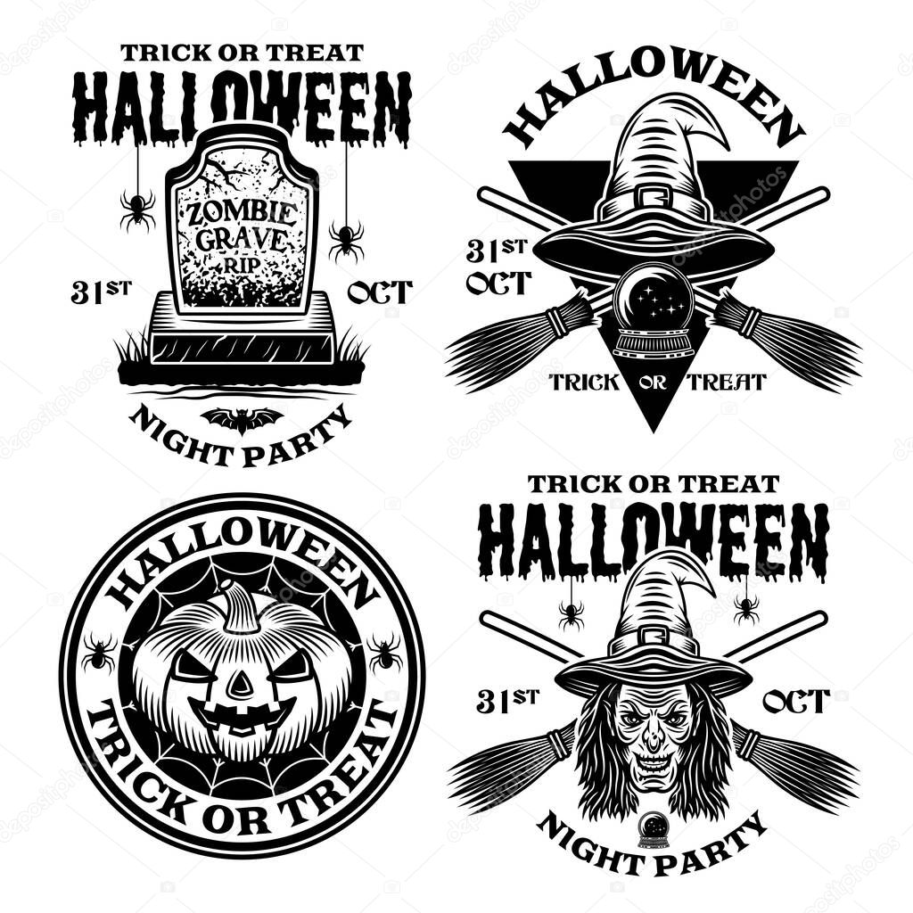 Halloween set of vector emblems, labels, badges