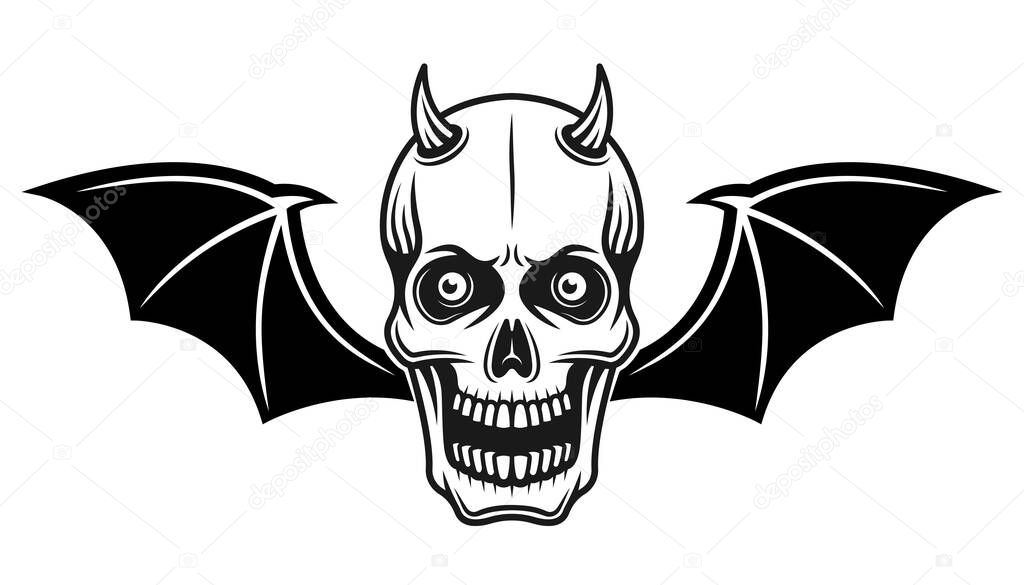 Horned skull with bat wings vector illustration