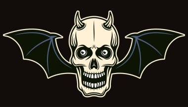 Yarasa kanatlı boynuzlu kafatası vektör çizimi