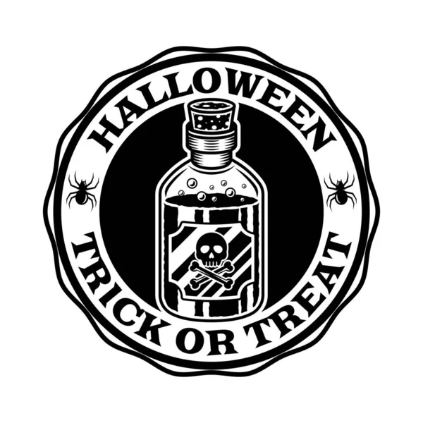 Emblema vectorial de Halloween con veneno y arañas — Vector de stock