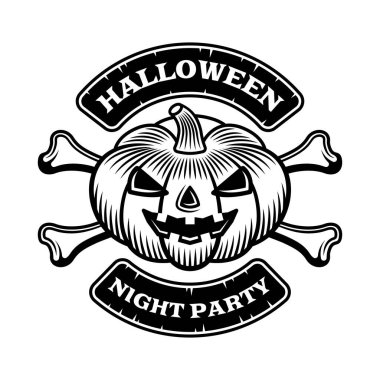 Cadılar Bayramı vektör amblemi, balkabağı ve çapraz kemikler