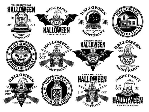 Halloween velký soubor vektorové vintage styl emblémy — Stockový vektor