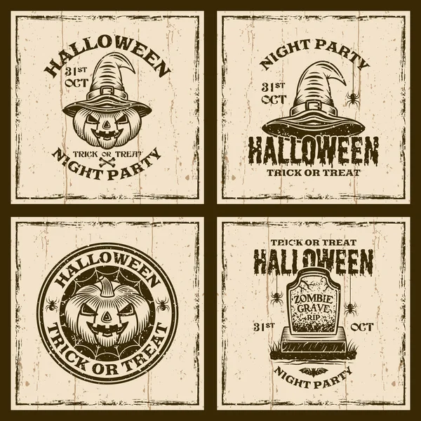 Zestaw emblematów lub odznak wektorowych halloween vintage — Wektor stockowy