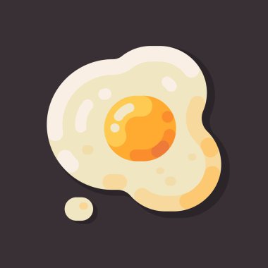 Kızarmış yumurta düz simgesi. Omlet karanlık bir arka plan üzerinde. Kahvaltı düz illüstrasyon.