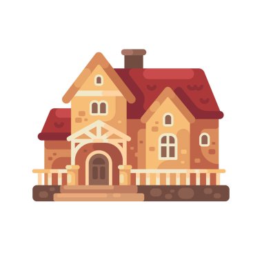 Kırmızı çatı düz çizim ile yazlık. Ülke ev simgesini