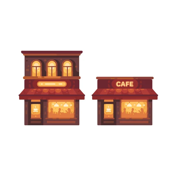 Acogedora Calle Café Plana Ilustración Dos Edificios Café Aislados — Archivo Imágenes Vectoriales