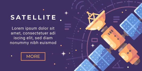 Exploração Espacial Banner Ilustração Plana Banner Astronomia Com Satélite Espaço —  Vetores de Stock
