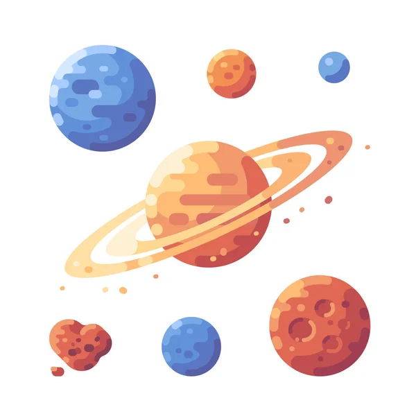 Sada Ploché Ilustrace Planety Prostor Objektů Ploché Ikony — Stockový vektor