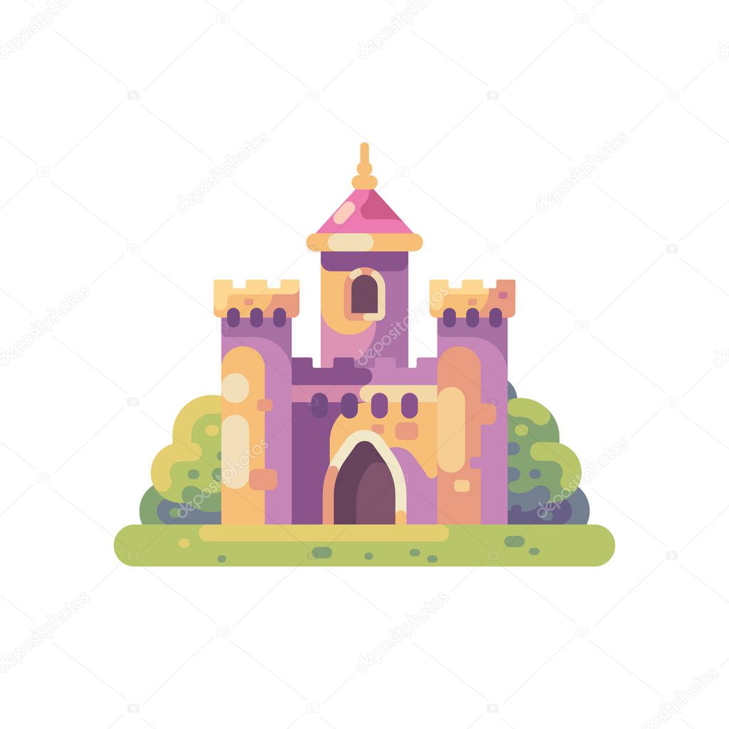 Cute little fairy tale castle flat illustration.