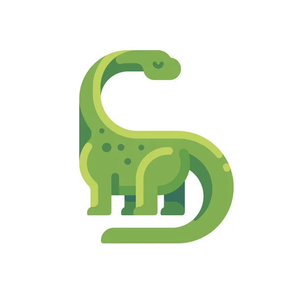 Icono Plano Diplodocus Verde Ilustración Carácter Dinosaurio Herbívoro Cuello Largo — Vector de stock