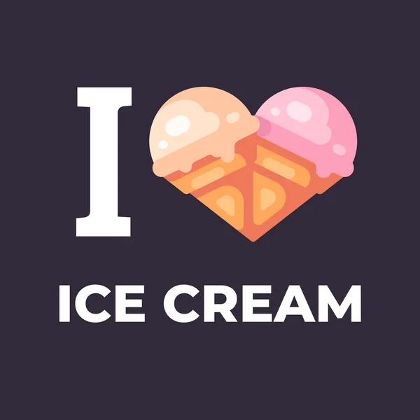Mám rád zmrzlinu plochý obrázek. Dvě zmrzliny ve tvaru srdce — Stockový vektor
