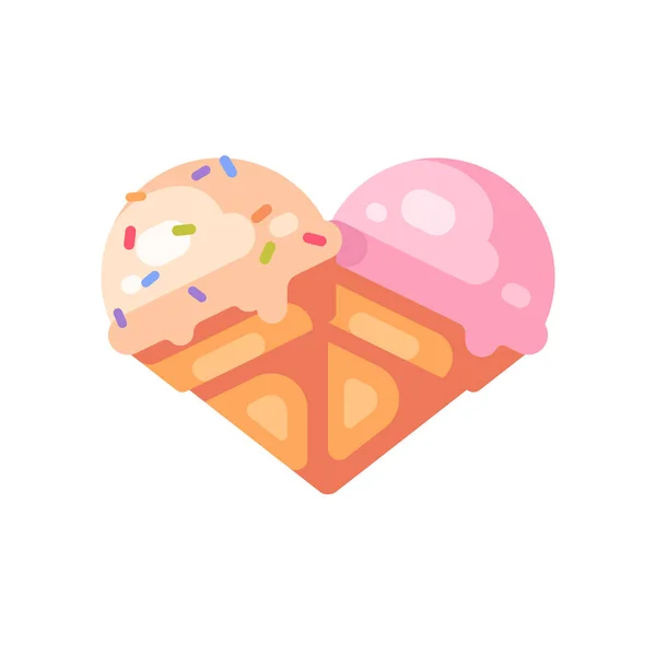 两个心形的冰淇淋锥 — 图库矢量图片