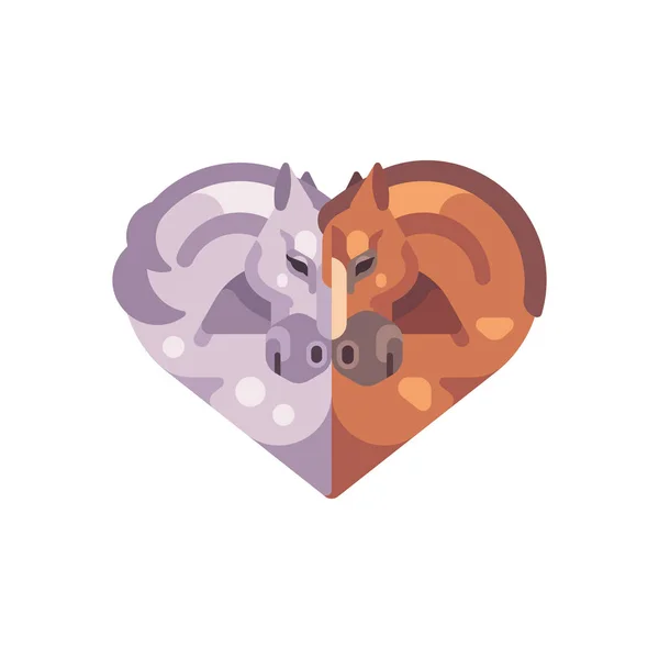 Twee romantische paarden in de vorm van een hart — Stockvector