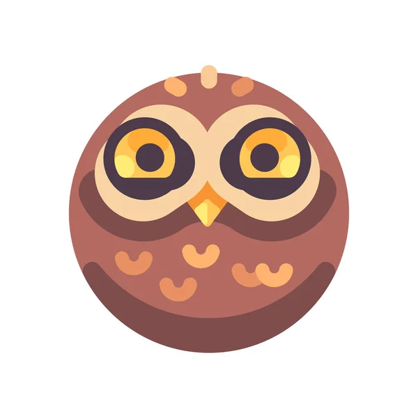 Funny cute brown owl face flat icon — Stock Vector