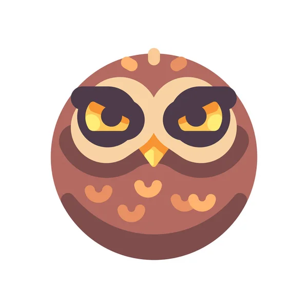Funny zlobí hnědá sova tvář plochý ikona — Stockový vektor