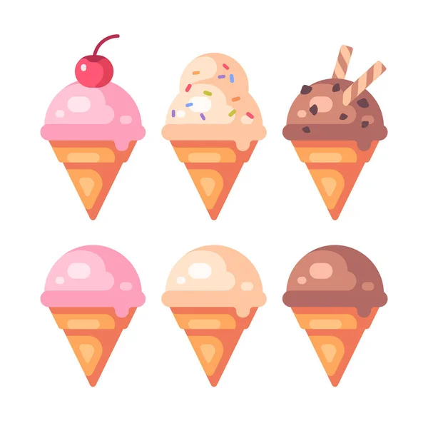 Sada barevné ice cream cone ploché ikony — Stockový vektor