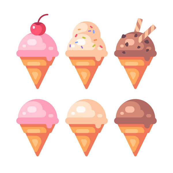 Set of colorful ice cream cone flat icons