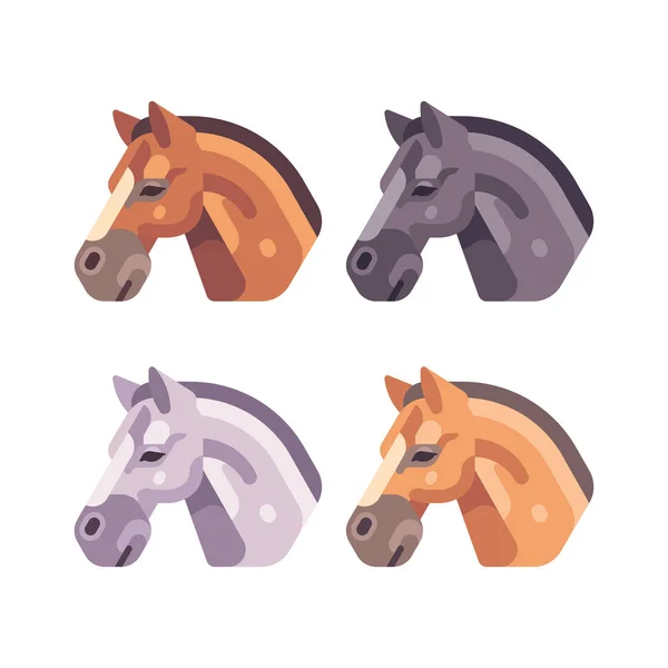 Set di teste di cavallo di colore diverso — Vettoriale Stock