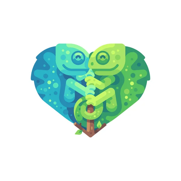 Чистые и зеленые хамелеоны в форме сердца — стоковый вектор