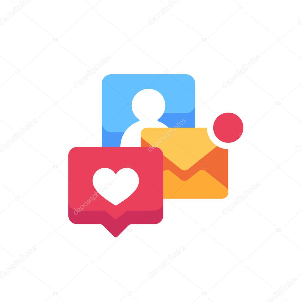 Notification pop-ups flat icon. E-mail and social media alerts